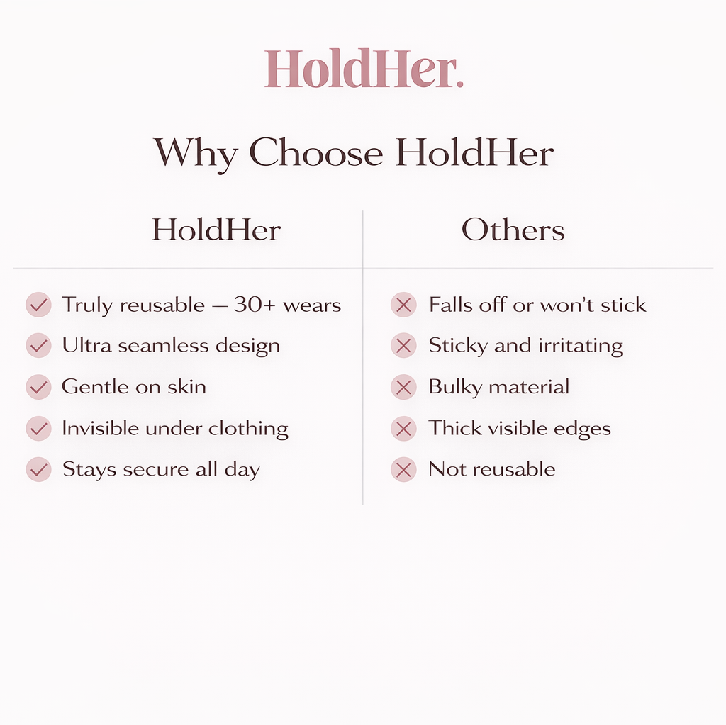 Comparison chart of 'HoldHer' products versus 'Others' on a white background.