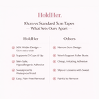 Comparison chart between HoldHer tapes and standard tapes on a white background