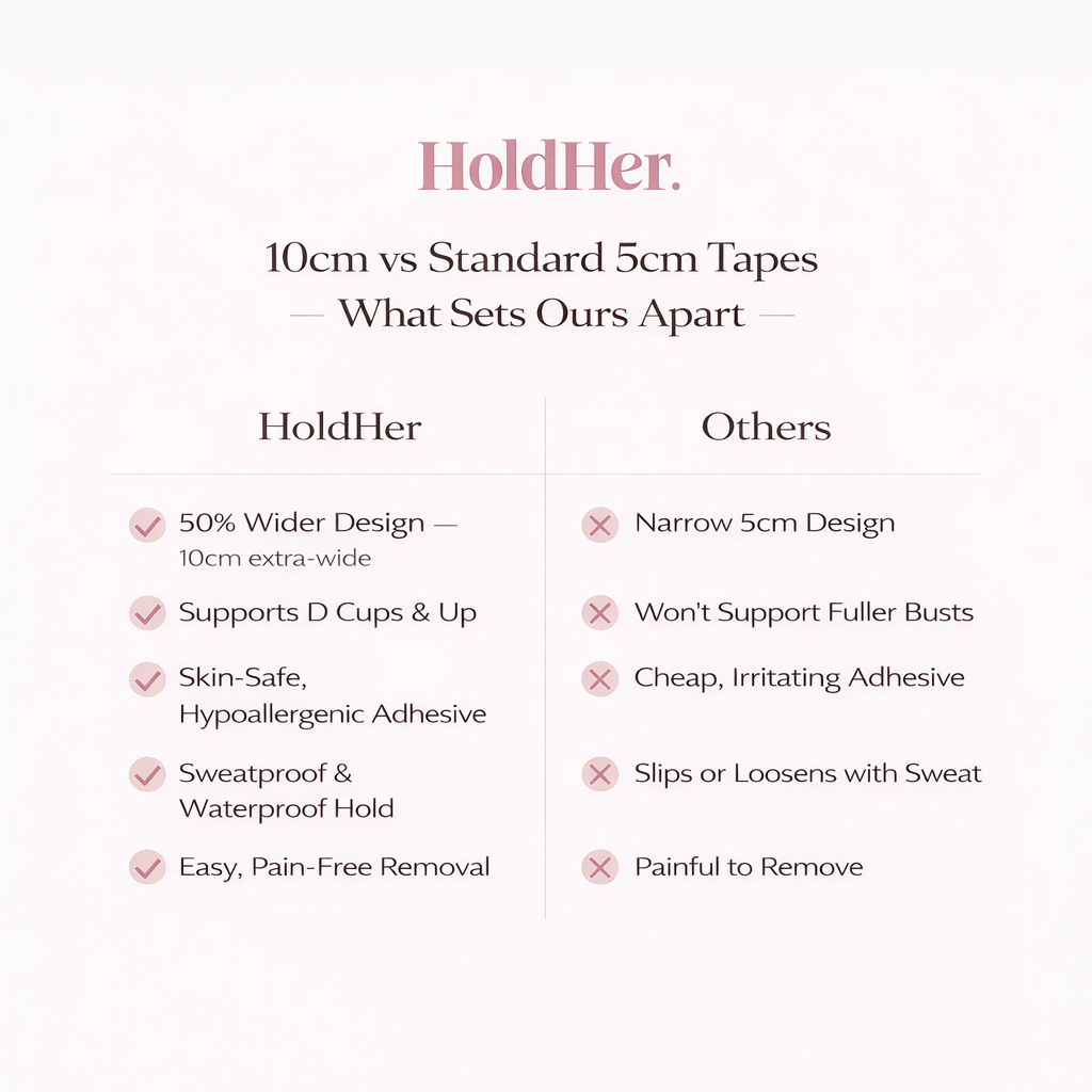 Comparison chart between HoldHer tapes and standard tapes on a white background