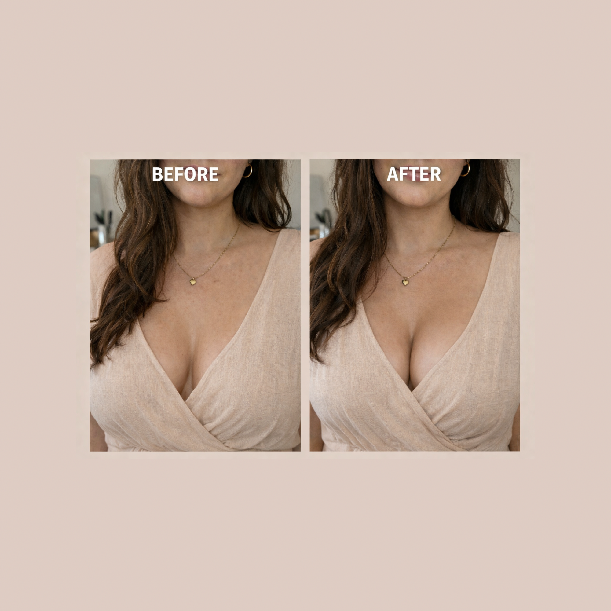 Before and after comparison of boob tape for large busts
