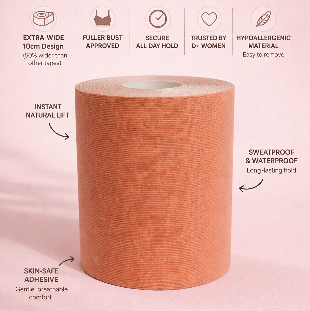 Benefits of extra-wide boob tape 10cm designed for fuller bust support